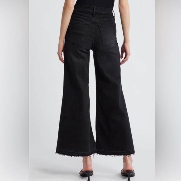FRAME Denim Le Palazzo Crop Jeans Raw Released Hem Kerry Vintage Washed Black 30 - Picture 2 of 8